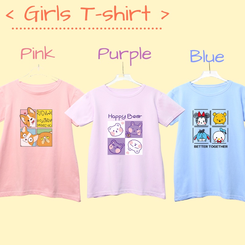Áo thun cotton họa tiết hoạt hình xinh xắn cho bé gái