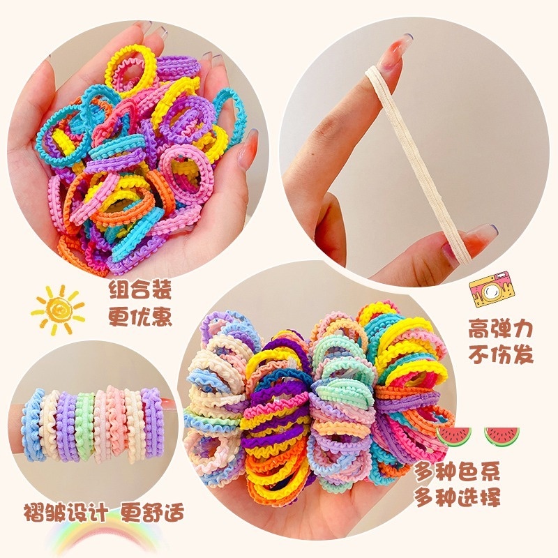 Set 50 Dây Buộc Tóc Cao Su Co Giãn Không Gây Hại Màu Sắc Kẹo Ngọt Dành Cho Bé Gái