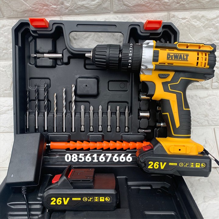 Máy Khoan Pin Dewalt 26V - 2 Pin - Máy Khoan Bắt Vít - Tặng Kèm Bộ Phụ Kiện 24 Chi Tiết