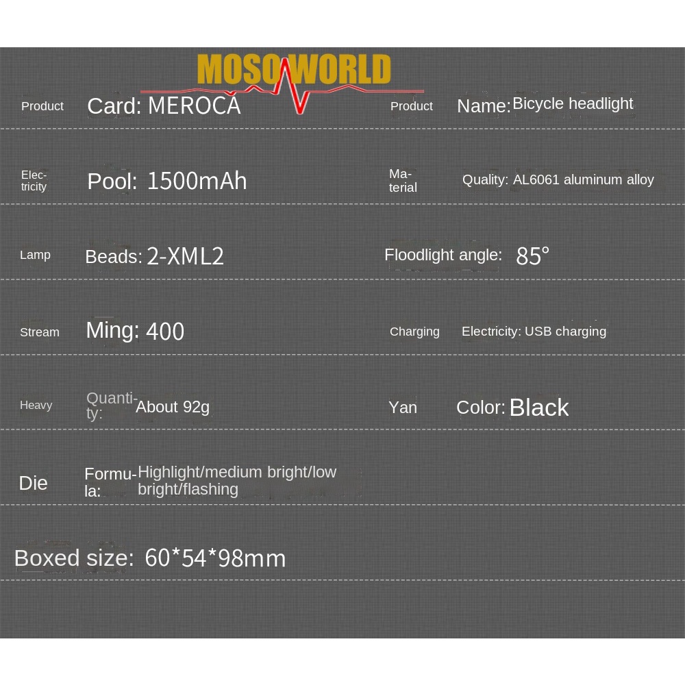 Đèn pha xe đạp MOSOWORLD  QL460-40LM 1500mAh siêu nhẹ chống nước tiện lợi