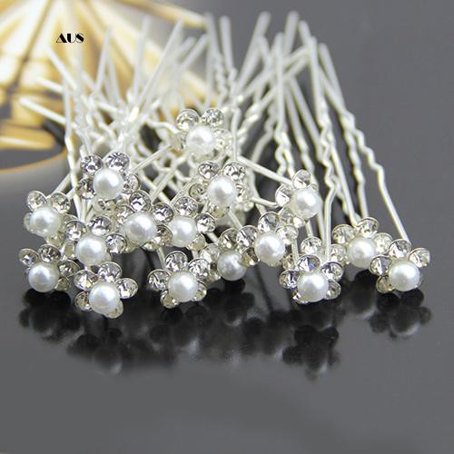 ♔Set 20 Trâm Cài Tóc Chữ U Hình Hoa Đính Ngọc Trai Nhân Tạo Thời Trang
