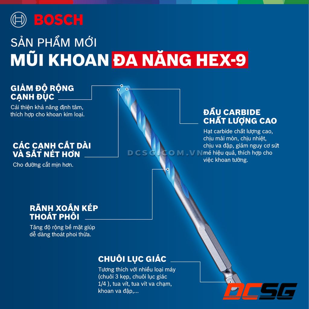 Mũi khoan đa năng chuôi lục giác HEX-9 MultiConstruction BOSCH (chọn size mũi) | DCSG