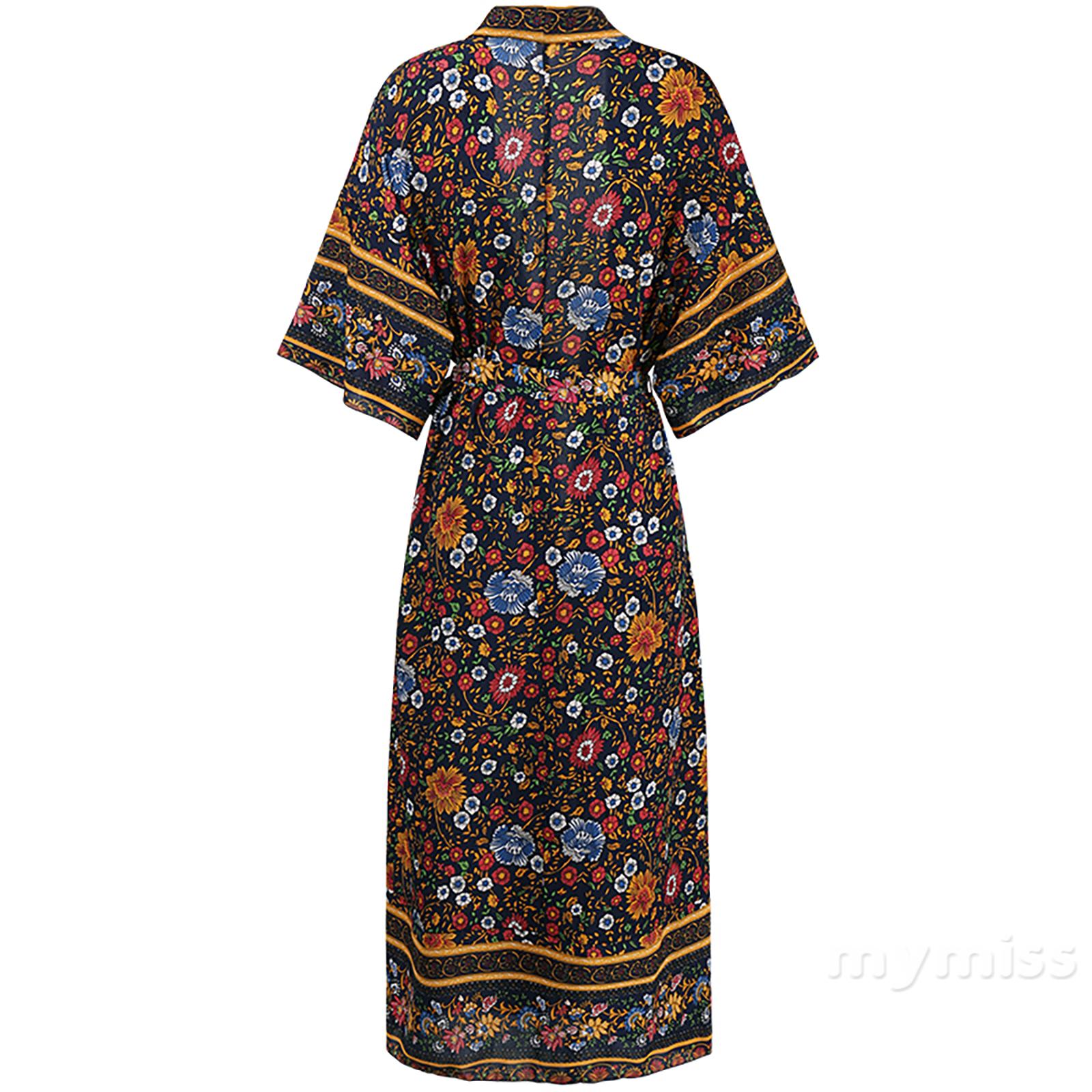 Áo Choàng Kimono Dáng Dài In Họa Tiết Hoa Phong Cách Bohemian Thời Trang Đi Biển Cho Nữ