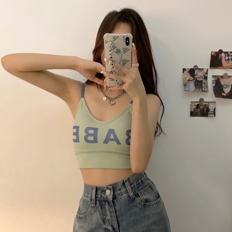 Áo ngực thể thao không gọng thép có đệm ngực hở lưng in chữ phong cách Hàn Quốc