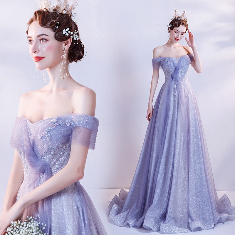 ❁Váy cưới của thiên thần màu xanh và màu tím cô dâu váy cưới bánh mì nướng tiệc tối buổi tiệc hàng năm váy cưới 16022