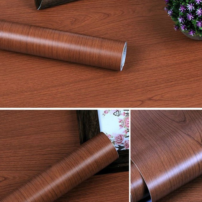 10m giáy dán tường săn keo vân gỗ sẫm