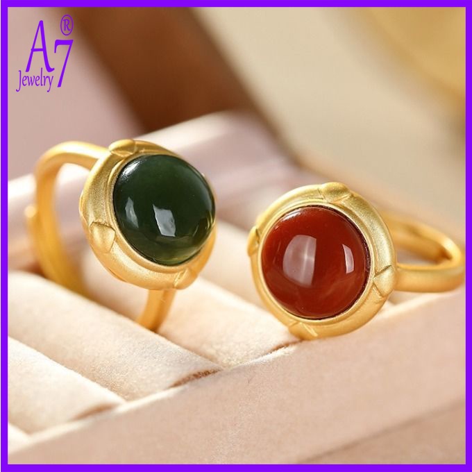 Nhẫn Hở Điều Chỉnh Được Bằng Đá Ngọc Bích Trắng Bạc S925 Phong Cách Cổ Điển Cho Nam Và Nữ