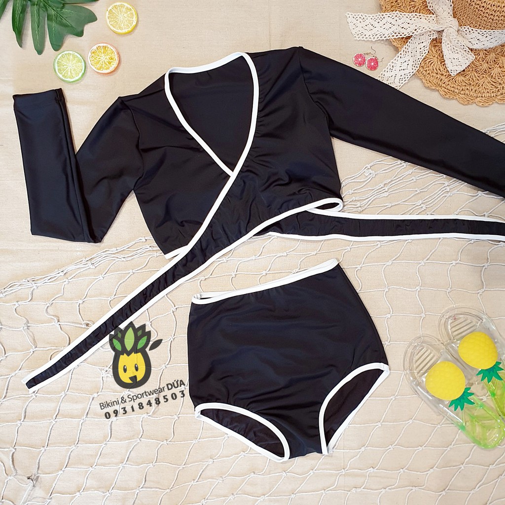 Bikini tay dài viền trắng ( có feedback khách) | BigBuy360 - bigbuy360.vn
