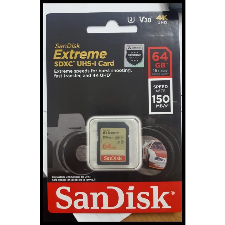 Muối muối Sandisk Sdhc Extreme 64Gb Cl10 150Mb/S U3 hỗ trợ 4K