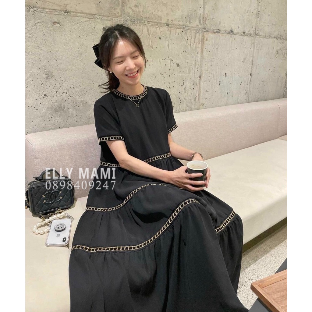 ( 40kg - 85kg ) Đầm Bầu , Suông Babydoll Đen Viền Dây Dệt Nổi  Mặc Thoải Mái Suốt Thai Kì &amp; Sau Sinh Thiết Kế Cao Cấp