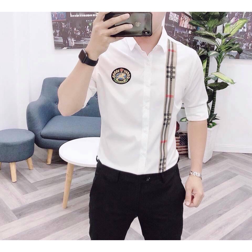 CHẤT ĐẸP 💎 Áo sơ mi trắng nam dài tay phối sọc dọc caro mã 3TD31