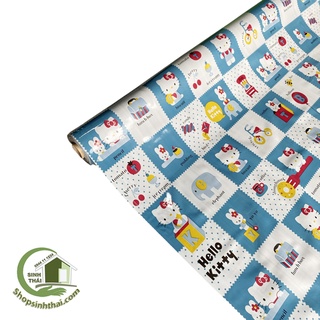 Thảm nhựa simili lót trải sàn hello kitty màu xanh ngọc - 1m² - khổ 1m