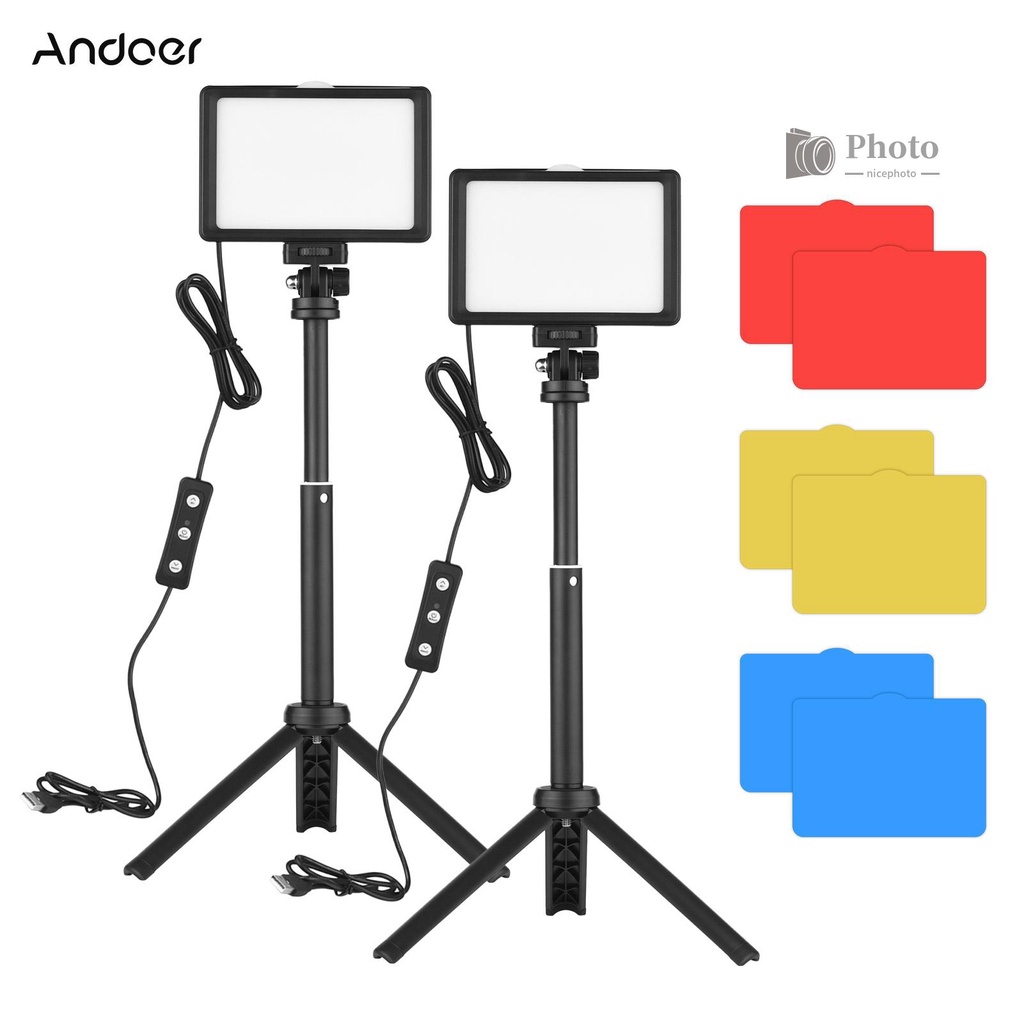 Bộ 2 đèn LED Andoer 5600K kèm phụ kiện chuyên dụng cho quay video
