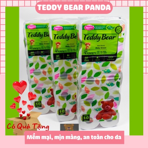 Giấy Teddy Bear 10 cuộn có lõi dai cuộn to chất lụa mềm mịn