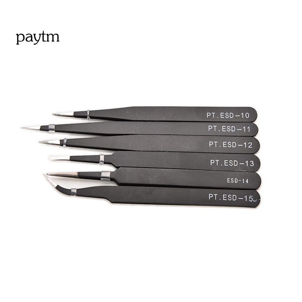 Bộ 6 nhíp chống tĩnh điện chất liệu thép cacbon dùng trong sửa chữa