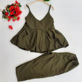 Bộ voan lụa quần lửng trơn màu
