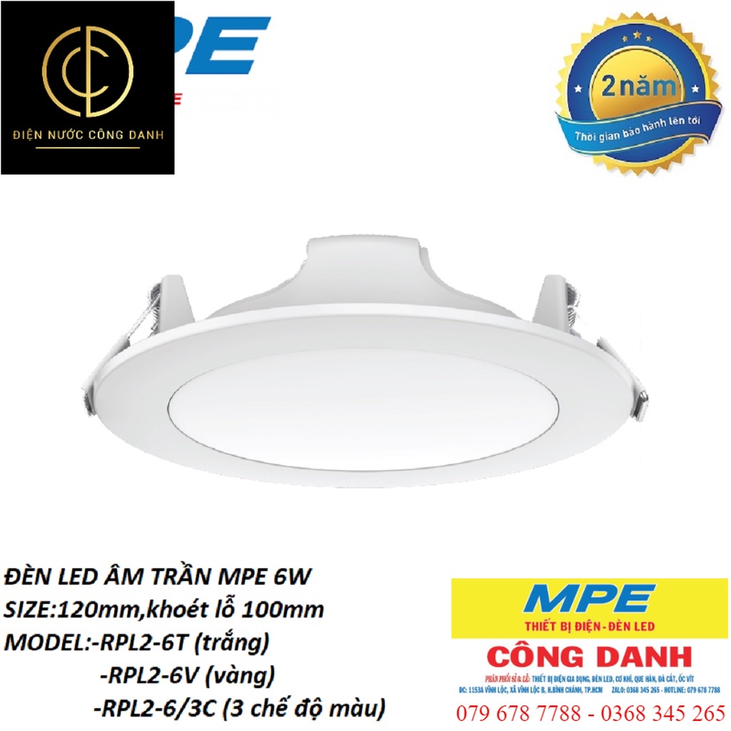 Đèn led âm trần 9W hàng chính hãng MPE model RPL2 ĐỦ MÀU