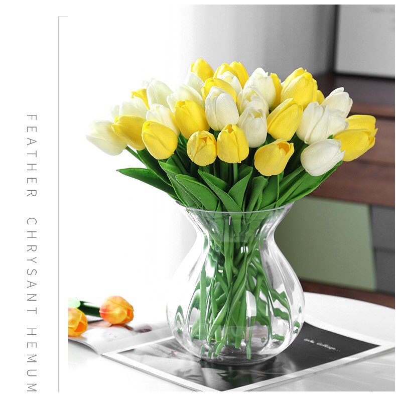 Hoa giả - Hoa Tulip lá thẳng bằng nhựa PU cao su cao cấp - Hoa lụa trang trí nội thất, để bàn, sảnh, phụ kiện chụp ảnh