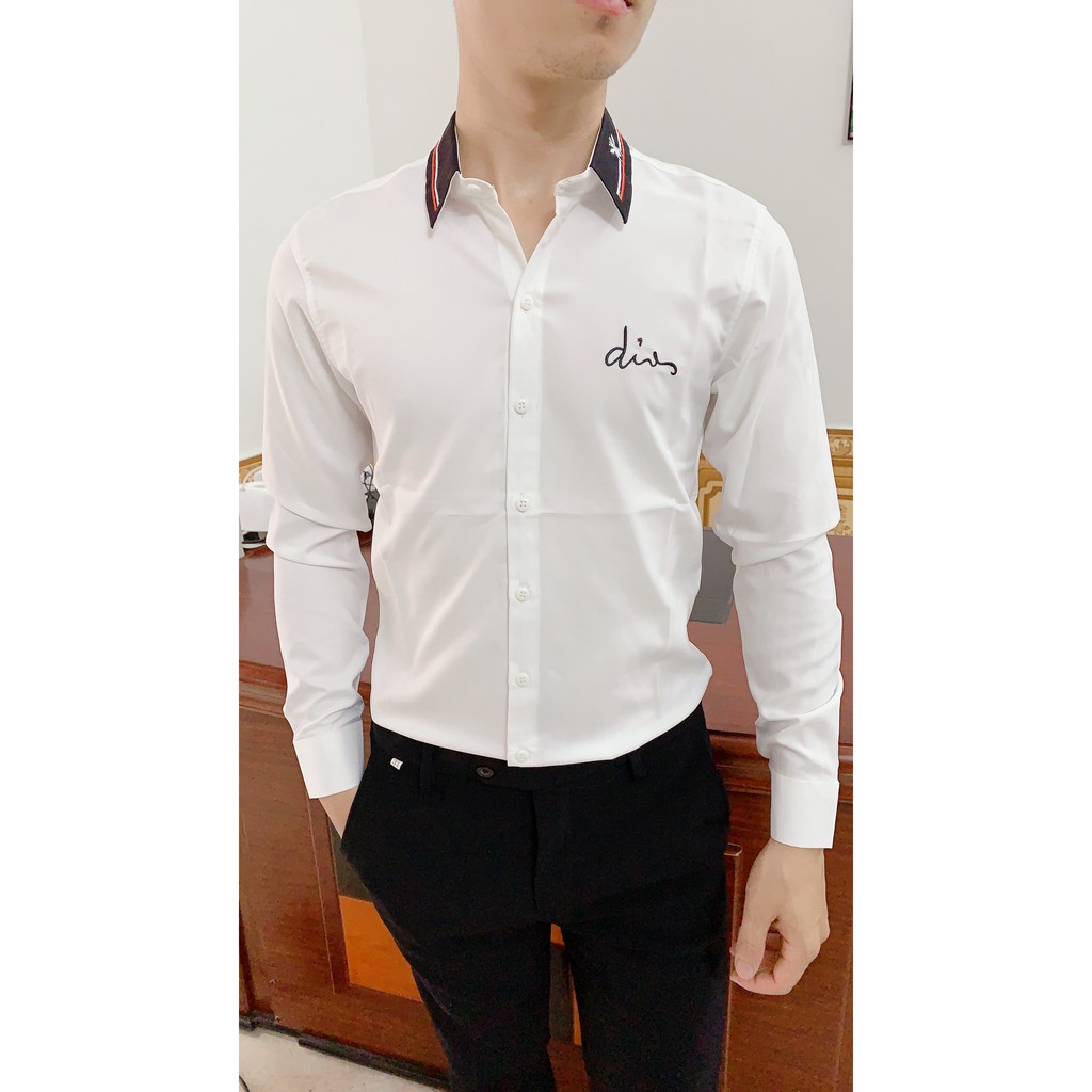 ÁO SƠ MI NAM CHẤT LỤA DÀI TAY PHONG CÁCH HỌA TIẾT LOGO THÊU | BigBuy360 - bigbuy360.vn