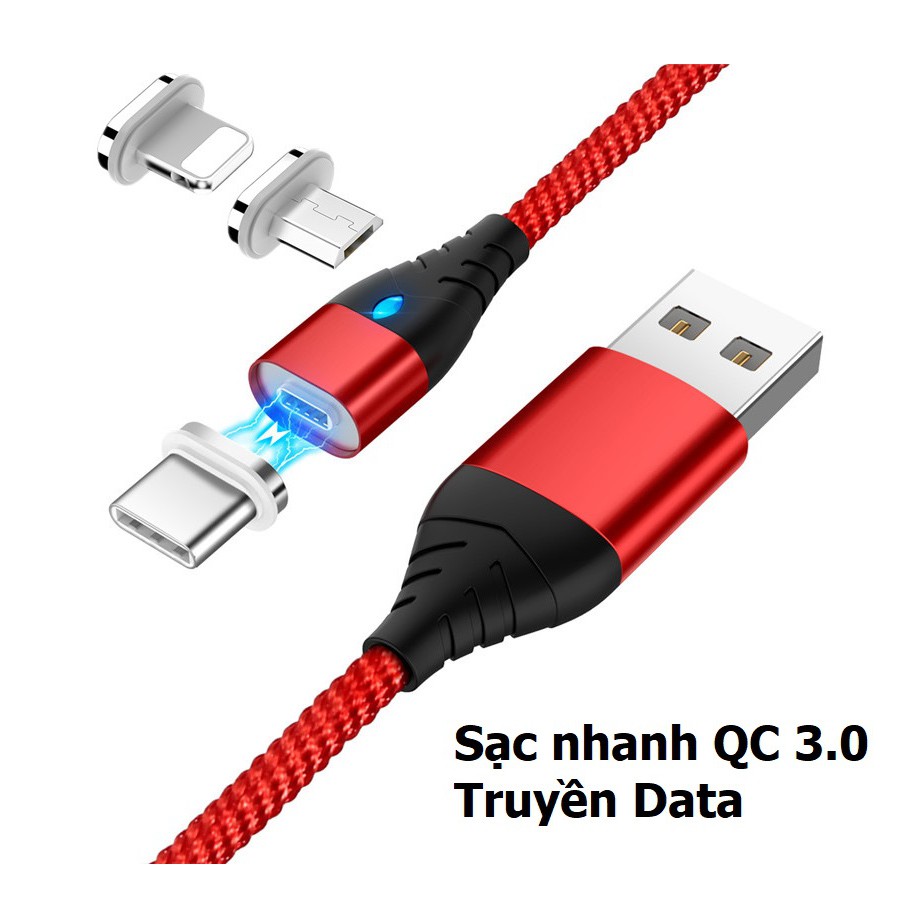 Cáp sạc nam châm ⚜️FREESHIP⚜️ Dây sạc nam châm sạc nhanh QC 3.0, truyền dữ liệu