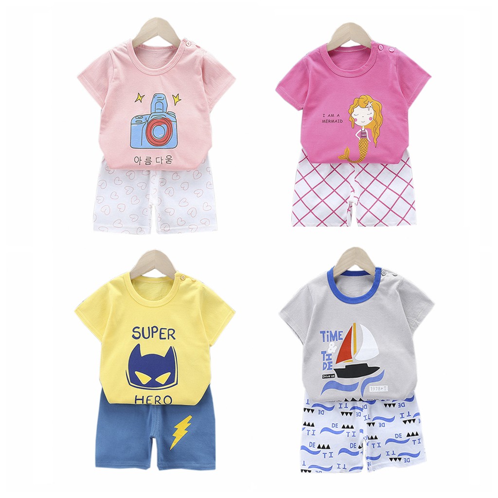 Bộ đồ trẻ em Sanlutoz làm bằng cotton tay ngắn cho mùa hè