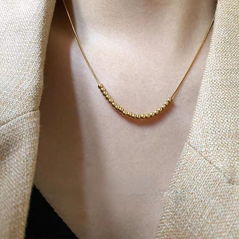 Dây Chuyền Chuỗi Hạt Tròn Bằng Thép Titanium Mạ Vàng 18K Phong Cách Mới (Hàng Có Sẵn)