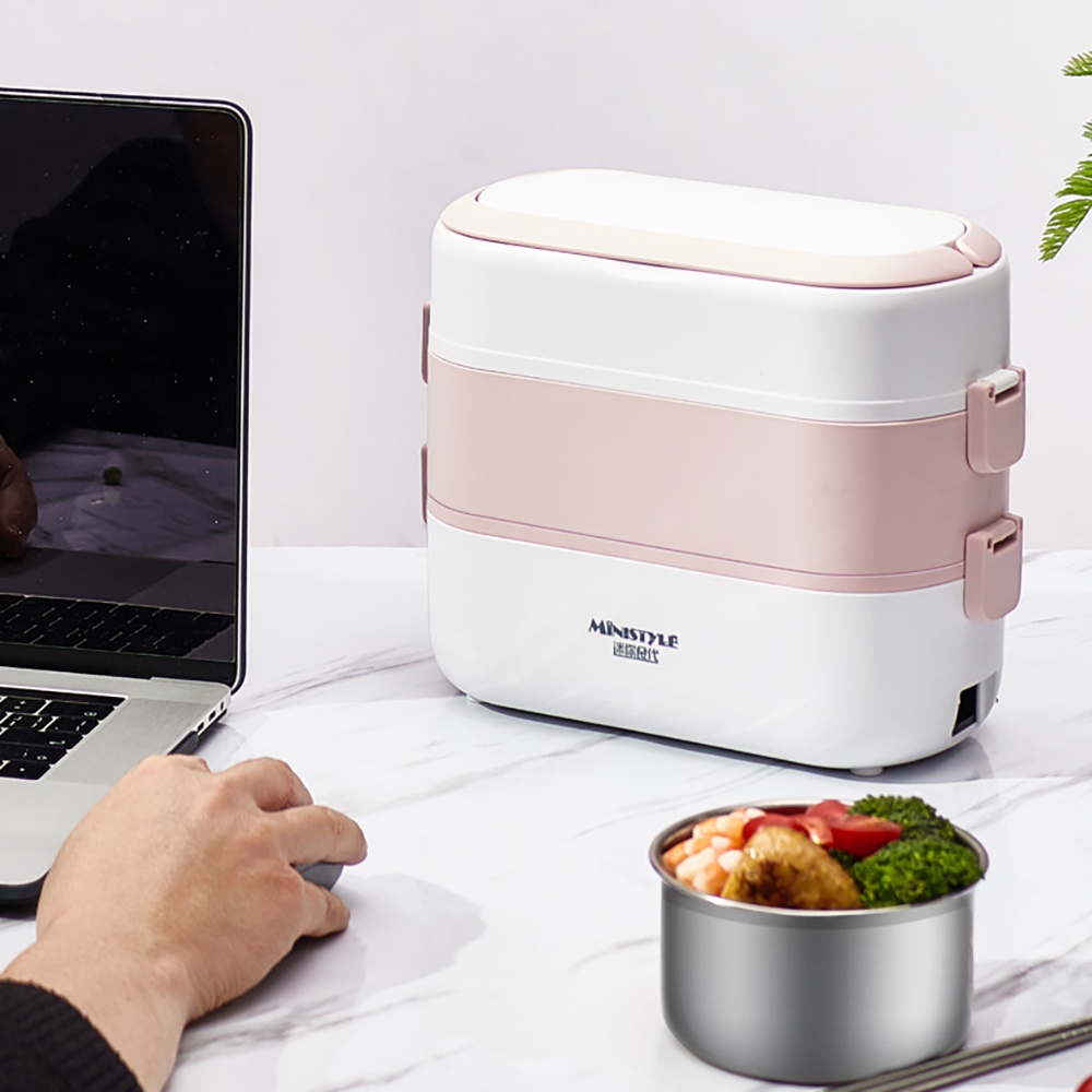 Hộp cơm cắm điện đa năng, hâm nóng, cặp lồng ủ cơm bằng hơi nước Ministyle 2 tầng 4 khay inox 304