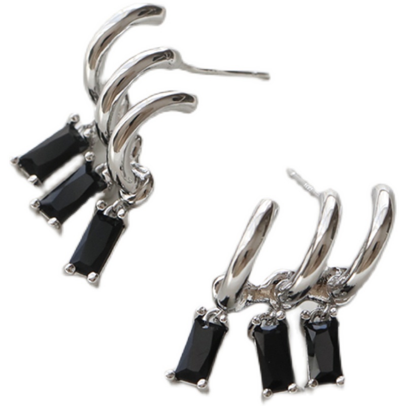 Khuyên Tai Đính Đá Zircon Đen Phong Cách Hàn Quốc Cổ Điển Độc Đáo
