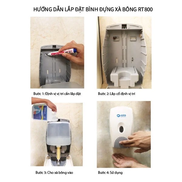 Bình đựng xà phòng gắn tường Thế Giới Giấy Roto RT800 dung tích 800ml