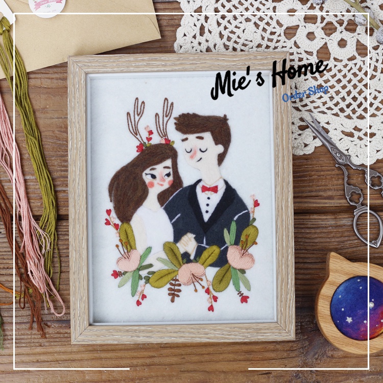 Bộ kit nguyên liệu thêu kỉ niệm ngày cưới vintage Tự làm tranh chúc mừng quà tặng decor bàn tiệc trang trí MIE Handmade