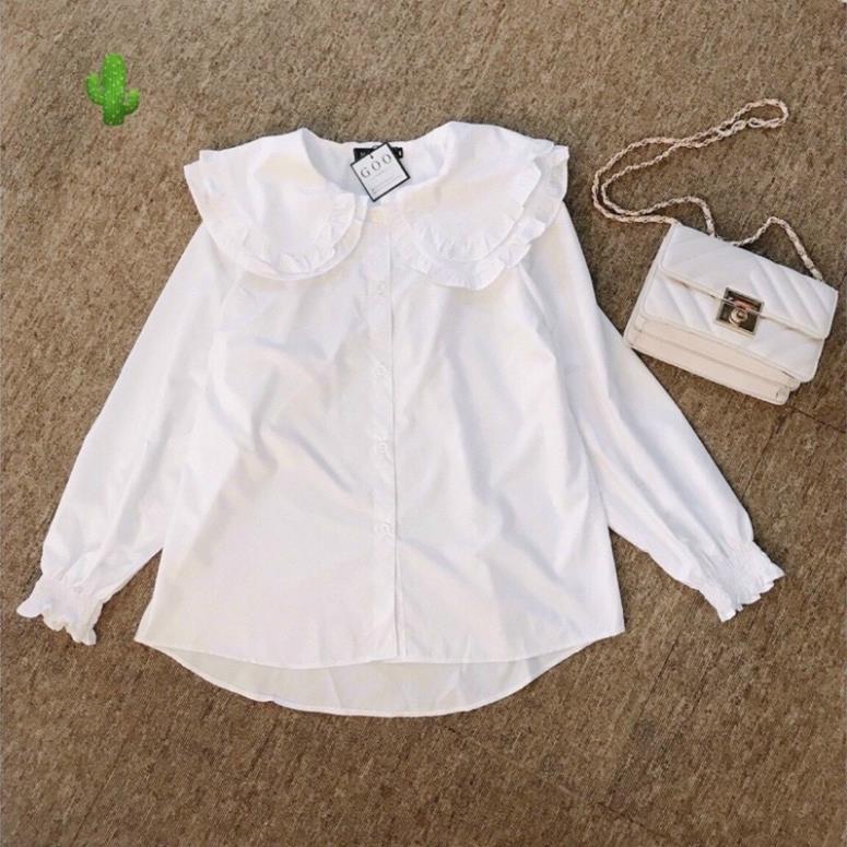 Áo sơ mi viền bèo chất vải Voan Free Size dưới 53kg dành cho nữ [Hàng Đẹp] | BigBuy360 - bigbuy360.vn