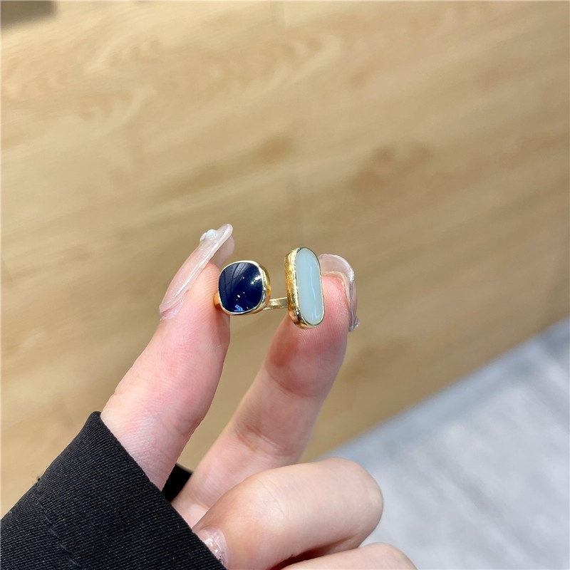 [JUNG/Jung Accessories] Nhẫn 2 mặt đá đen-xanh phong cách Hàn Quốc