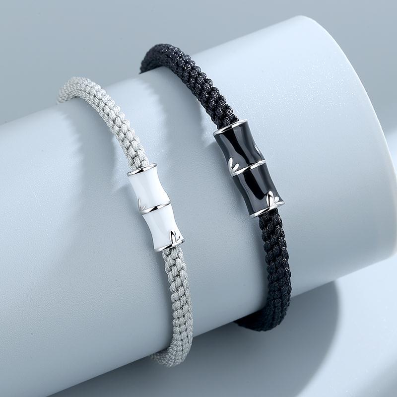 Vòng tay đôi hinh cây tre ý nghĩa vạn năm hạnh phúc có dây rút phong cách Hàn Quốc chất liệu Bạc925 Kratos