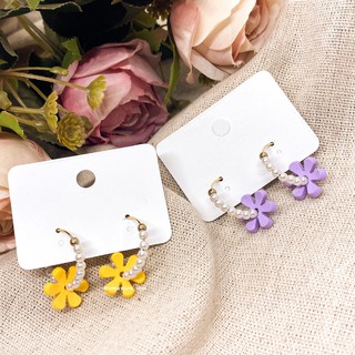 Khuyên Tai Hợp Kim Hình Hoa Cúc Dễ Thương Hai Màu Tím/Vàng | daisy huggie earrings