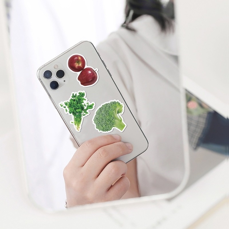Z & M❀ Hình Dán Rau Củ Quả Xanh ❀ Bộ 50 Miếng Dán Chống Thấm Nước Trang Trí Cho Đồ Chơi