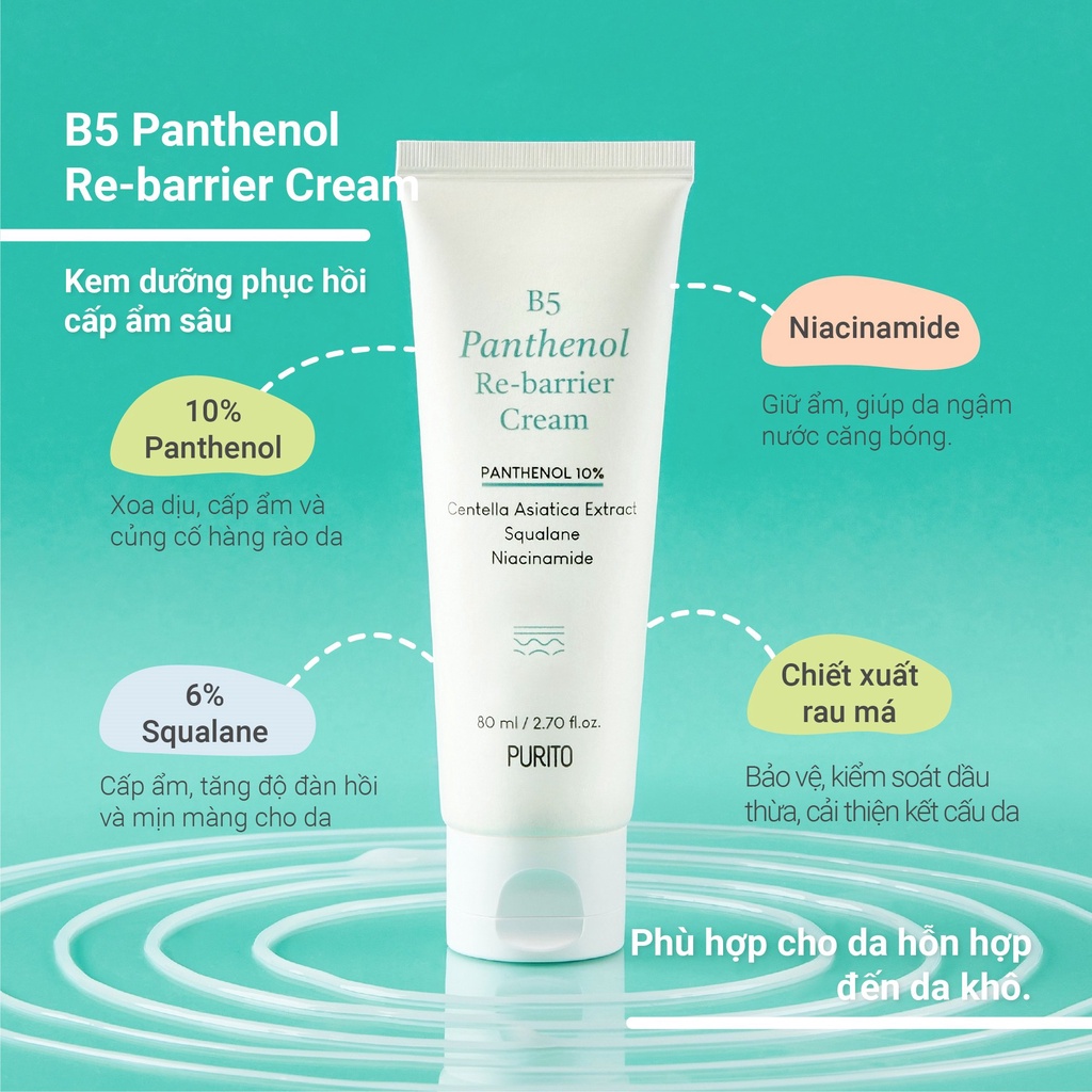 Kem dưỡng cấp ẩm phục hồi PURITO B5 Panthenol Re-barrier Cream