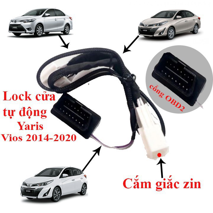 Chốt cửa tự động,Auto lock xe Vios, Yaris 2014 đến đời 2021 - cắm cổng OBD2(bảo hành 12 tháng)