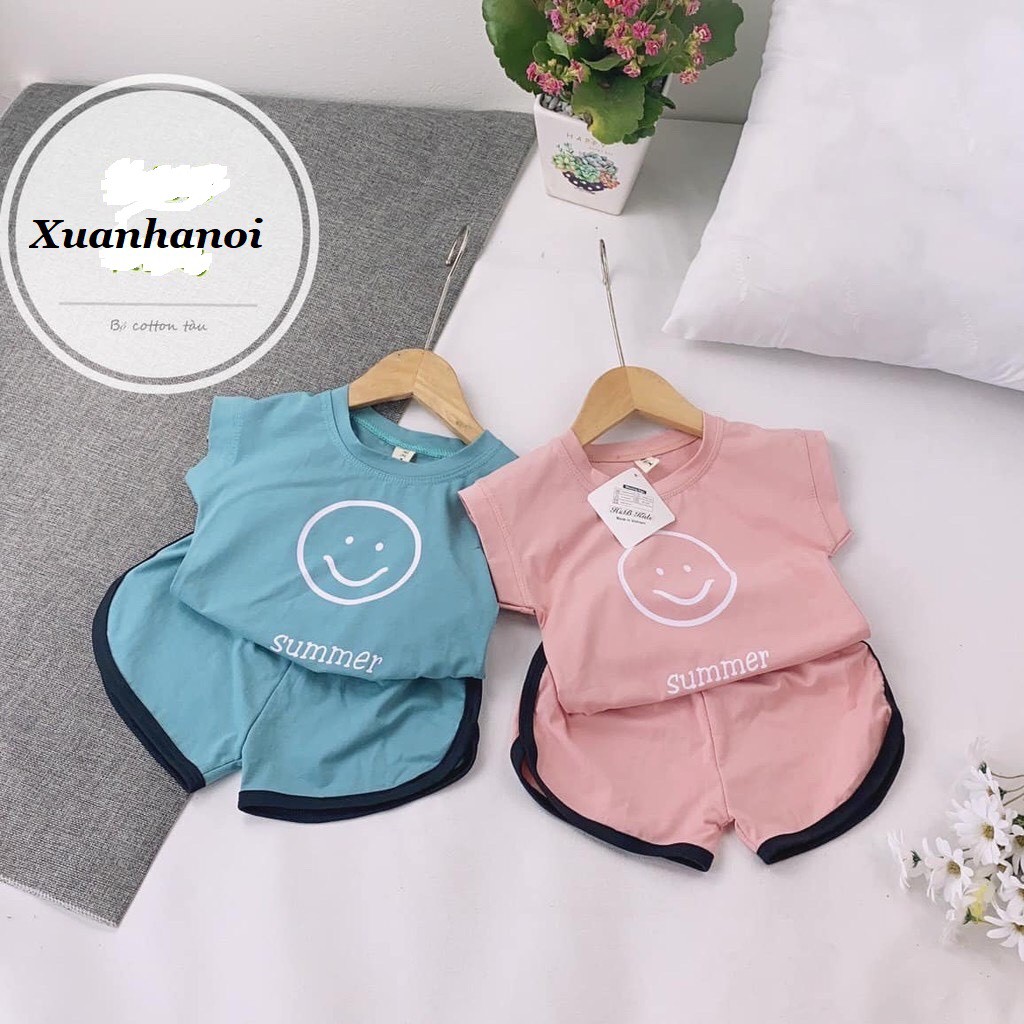 Bộ bé gái hè cotton mặt cười Summer size  20-33kg XHN652