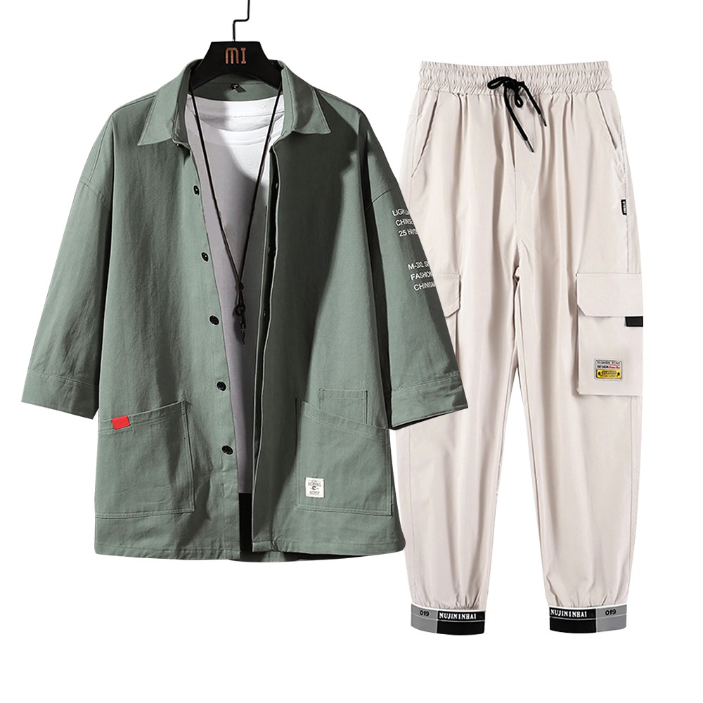 Bộ Quần Áo Nam 3 Chi Tiết Áo Sơ Mi Cổ Đức Kèm Áo Phông Trơn Và Quần Jogger Túi Hộp ZENKODLMEN SET NAM 90000150C