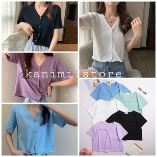 Áo croptop cổ tim cài cúc tay ngắn form rộng chất 4 chiều 100% cotton cực đẹp Kanimi (tiền nào của nấy, KH đừng ham rẻ)