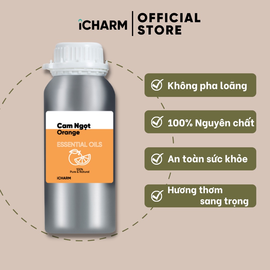 Tinh dầu cam ngọt xông phòng 500ml, 1 Lít iCHARM - Nguyên chất 100%, không tạp chất, không pha loãng