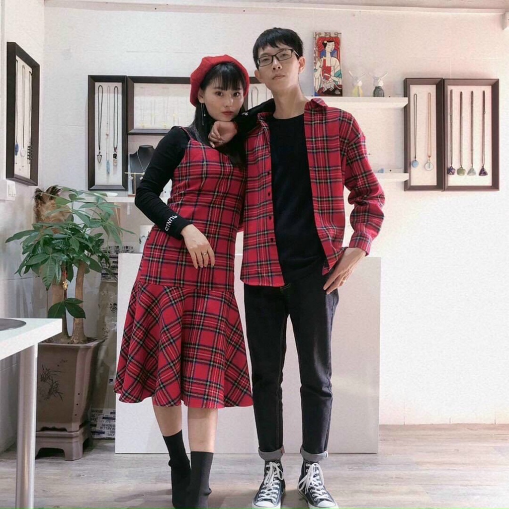 [Freeship] Set đồ đôi couple sơ mi nam, đầm dây nữ thời trang Miamo cao cấp TN61 (Kèm ảnh thật)