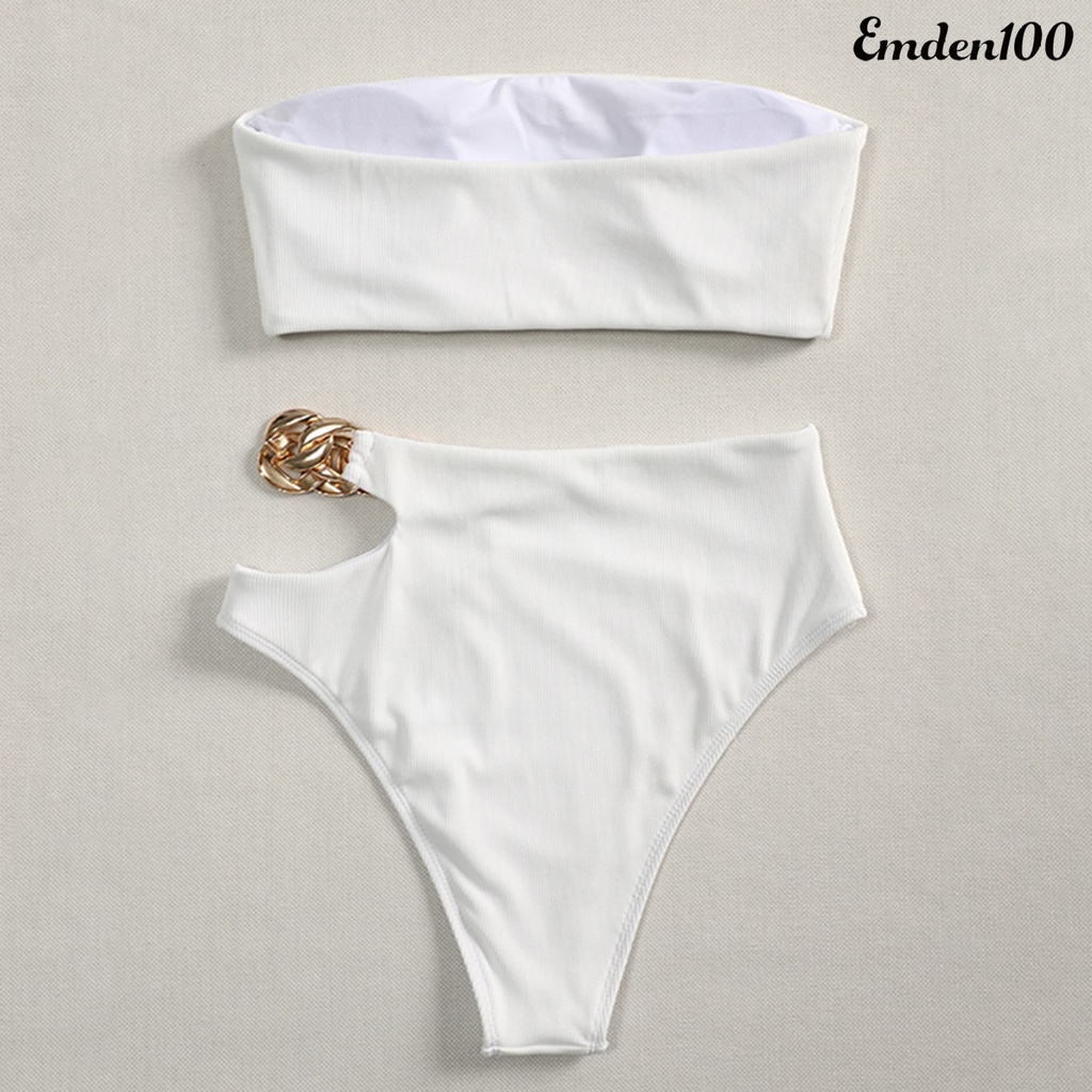 Bộ Bikini 2 Mảnh Lưng Cao Không Dây Phối Dây Xích Quyến Rũ Cho Nữ