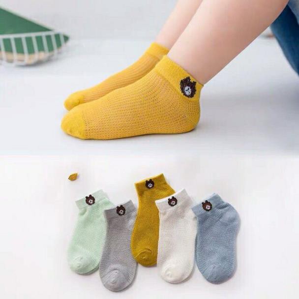 Set 5 Đôi Tất Thông Hơi Họa Tiết Hình Gấu Cho Các Bé .