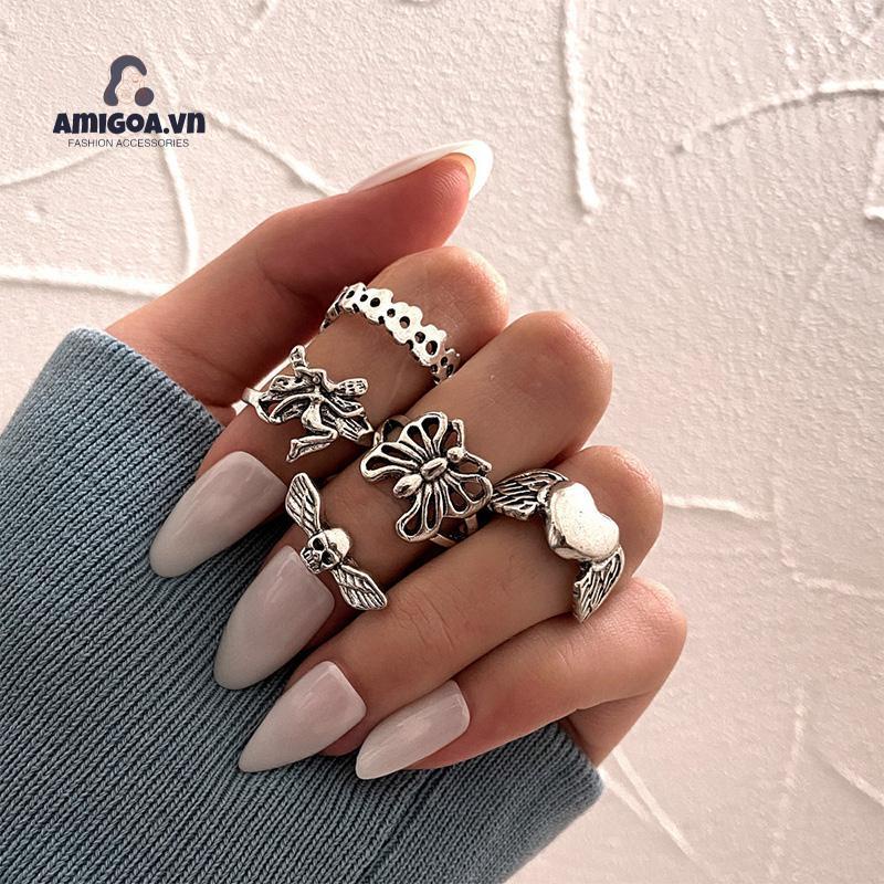 ✨✨Bộ 5 Nhẫn Hở Họa Tiết Cánh Bướm Phong Cách Vintage Sáng Tạo
