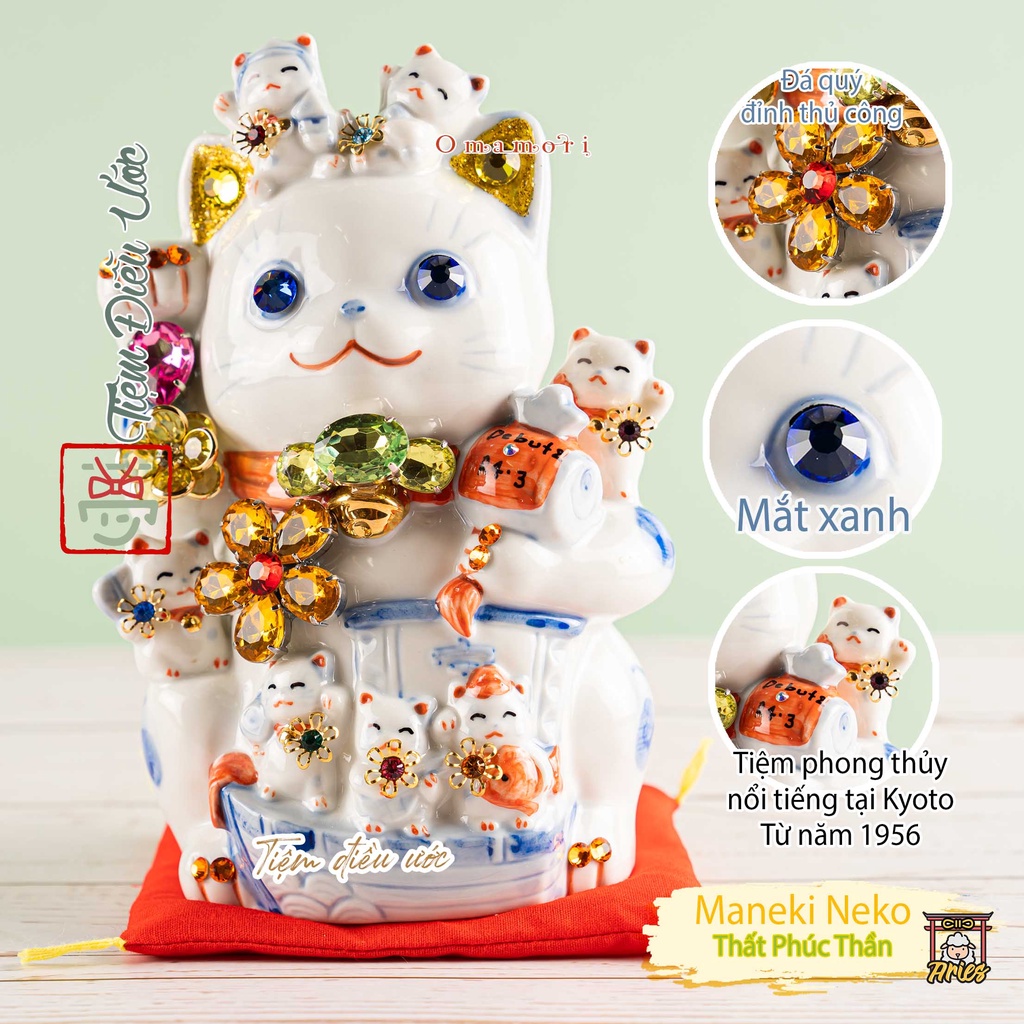 Mèo Maneki_Neko Mắt Xanh Hút Khách, Thất Phúc Thần, Kyoto, Nhật Bản