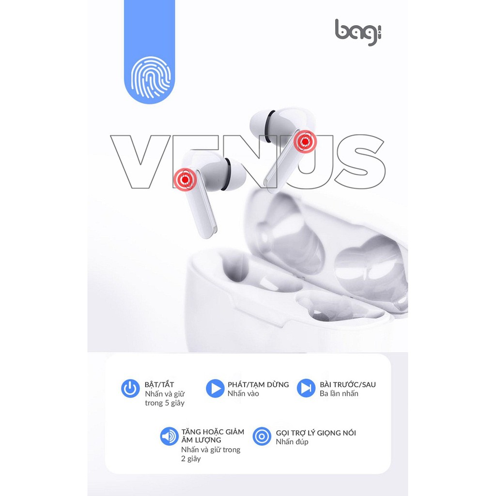 Tai nghe bluetooth Bagi Venus Pro chính hãng, âm thanh chân thật, tặng gói Bảo hành 12 tháng, lỗi đổi kể cả xước bẩn.