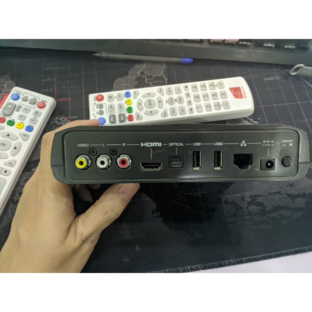 Đầu thu set top box MyTV Ascent AS850 có khiển và nguồn. Đầu IPTV VNPT MYTV Mở luồng IPTV để xem truyền hình kỹ thuật số