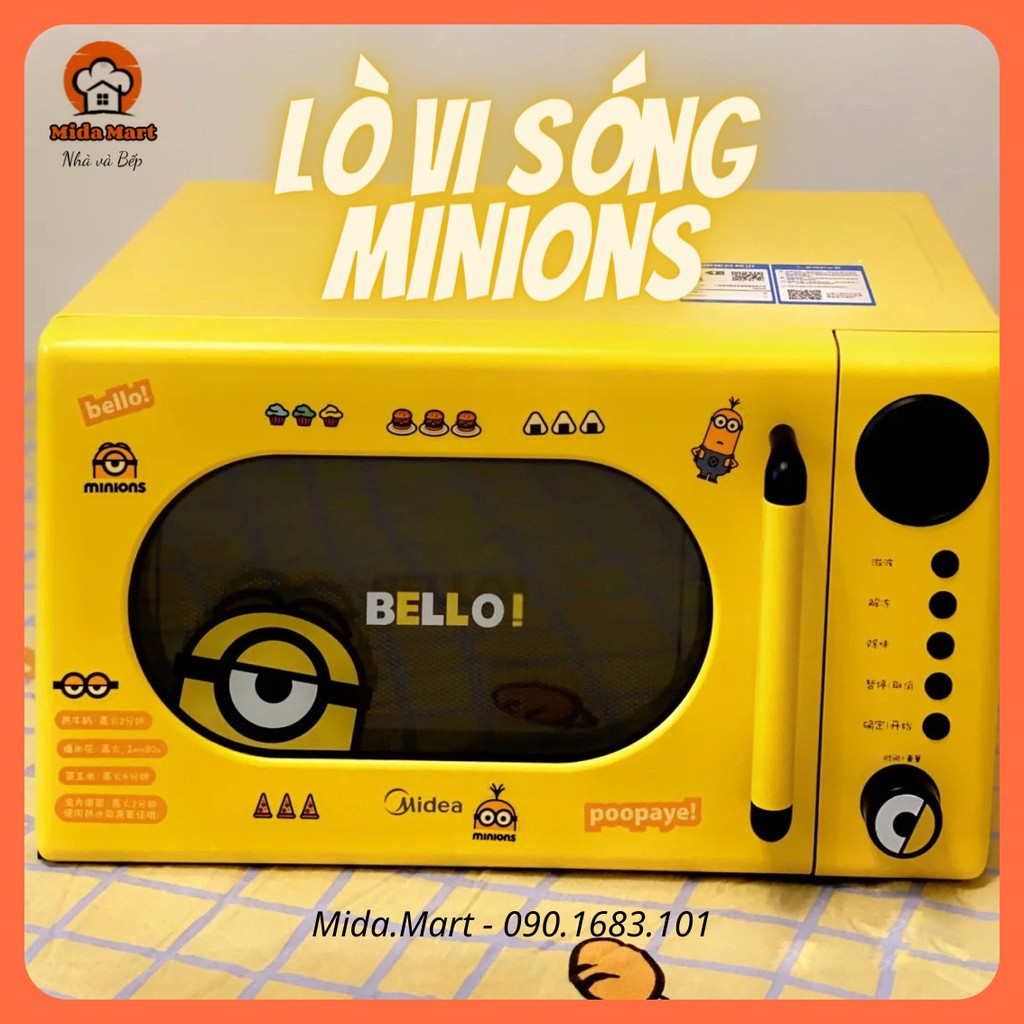 🔥 LÒ VI SÓNG MINIONS MÀU VÀNG 20L CHÍNH HÃNG MIDEA PM2009 BẢO HÀNH 6 THÁNG 🔥