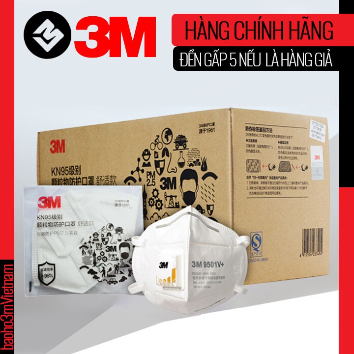 [Một Chiếc] Khẩu trang 3M 9501V+ KN95 lọc hơn 95% bụi siêu mịn PM2.5 có van thở [có ảnh thật]